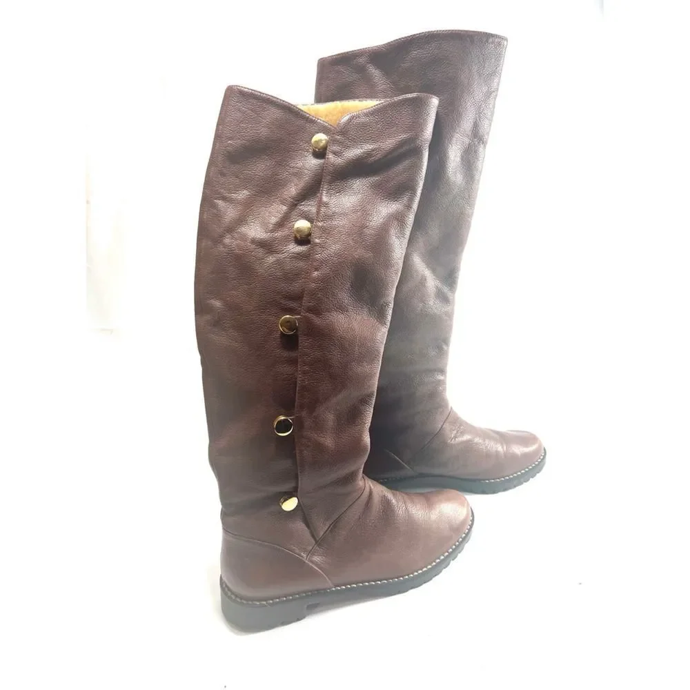 Michael Kors Womens Riding Boots Brown Leather Knee High Faux Fur Lined 8.5 M
